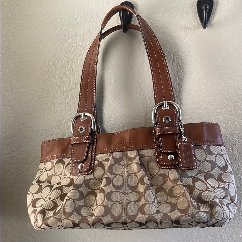 Coach Brown and Tan Shoulder Bag with Elegant Leather Trim